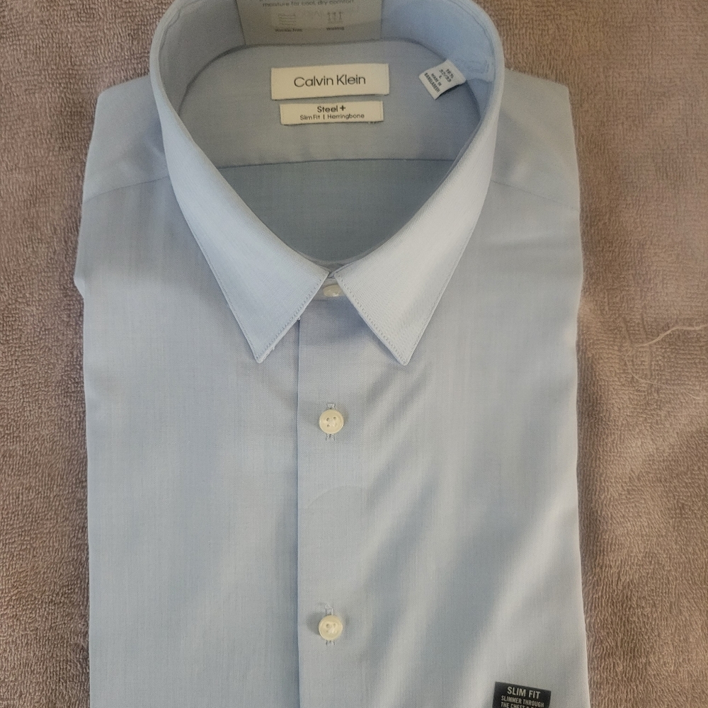 Steel + Light Blue Slim Fit Calvin Klein Dress Shirt - 16½ 32-33